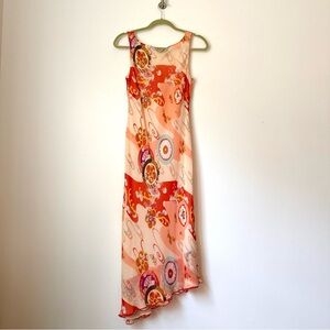 Vintage 90's Yves Cossette Depeche Mode 100% Silk Asymmetrical Midi Dress sz 10